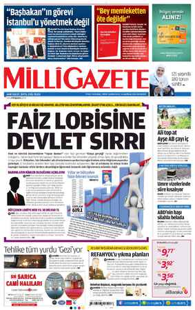 Milli Gazete Gazetesi June 10, 2013 kapağı