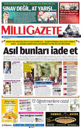 Milli Gazete Gazetesi 14 Haziran 2013 kapağı