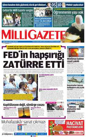 Milli Gazete Gazetesi 22 Haziran 2013 kapağı