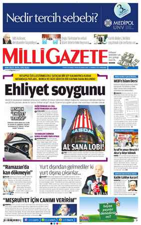 Milli Gazete Gazetesi 4 Temmuz 2013 kapağı
