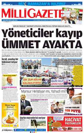 Milli Gazete Gazetesi 6 Temmuz 2013 kapağı