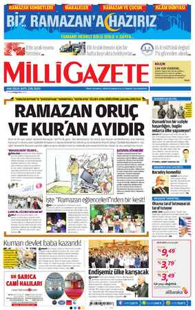 Milli Gazete Gazetesi 8 Temmuz 2013 kapağı