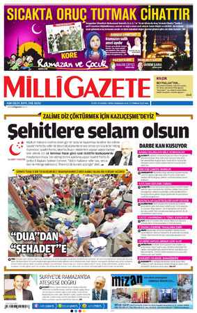 Milli Gazete Gazetesi 9 Temmuz 2013 kapağı