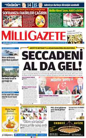 Milli Gazete Gazetesi 12 Temmuz 2013 kapağı