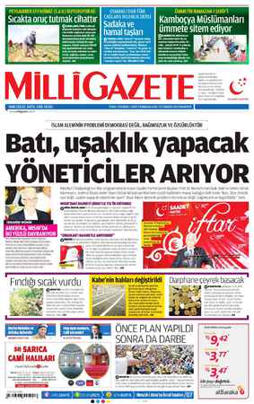 Milli Gazete Gazetesi 15 Temmuz 2013 kapağı