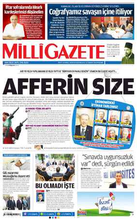 Milli Gazete Gazetesi 18 Temmuz 2013 kapağı