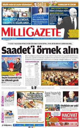 Milli Gazete Gazetesi 20 Temmuz 2013 kapağı