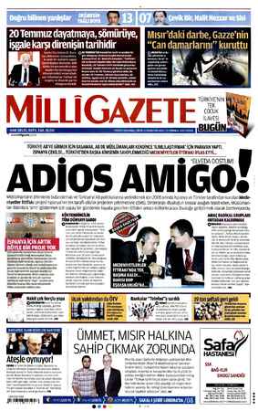 Milli Gazete Gazetesi 21 Temmuz 2013 kapağı