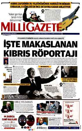 Milli Gazete Gazetesi 22 Temmuz 2013 kapağı