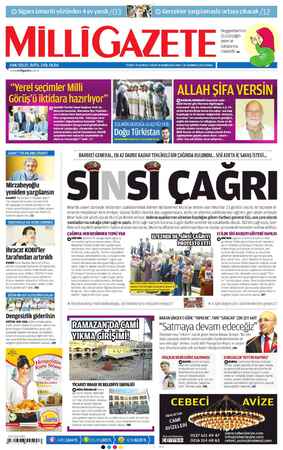 Milli Gazete Gazetesi 26 Temmuz 2013 kapağı