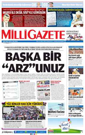 Milli Gazete Gazetesi 1 Ağustos 2013 kapağı