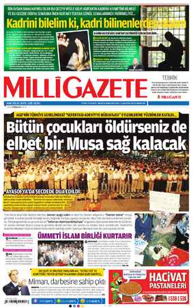 Milli Gazete Gazetesi 3 Ağustos 2013 kapağı