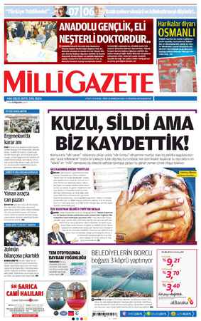 Milli Gazete Gazetesi 5 Ağustos 2013 kapağı