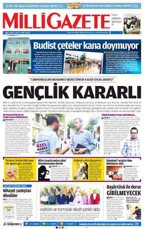 Milli Gazete Gazetesi 13 Ağustos 2013 kapağı