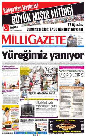 Milli Gazete Gazetesi 16 Ağustos 2013 kapağı