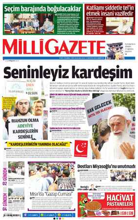 Milli Gazete Gazetesi 17 Ağustos 2013 kapağı