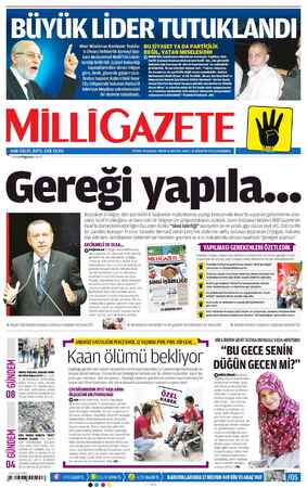 Milli Gazete Gazetesi 21 Ağustos 2013 kapağı
