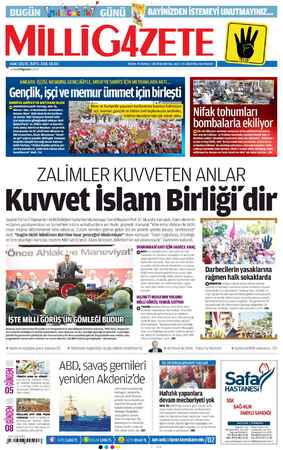 Milli Gazete Gazetesi 25 Ağustos 2013 kapağı