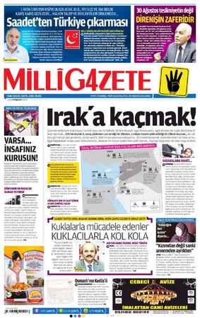 Milli Gazete Gazetesi 30 Ağustos 2013 kapağı