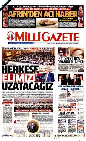 Milli Gazete sayfa 1