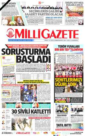 Milli Gazete sayfa 1