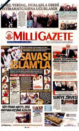 Milli Gazete sayfa 1