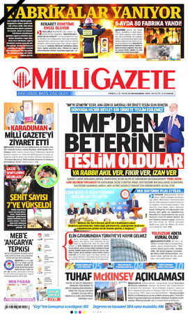 Milli Gazete sayfa 1