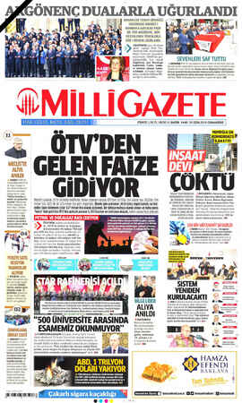 Milli Gazete sayfa 1