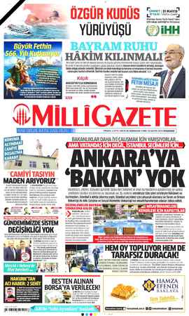 Milli Gazete sayfa 1