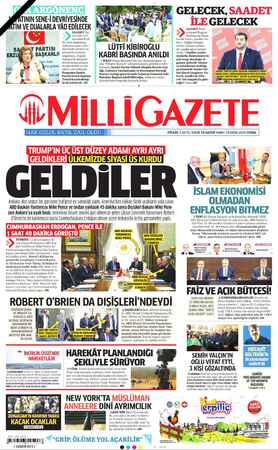 Milli Gazete sayfa 1