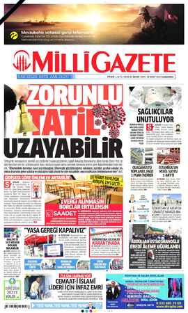 Milli Gazete sayfa 1