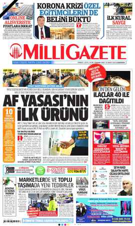 Milli Gazete sayfa 1