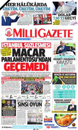 Milli Gazete sayfa 1