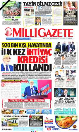 Milli Gazete sayfa 1