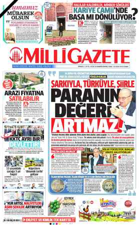 Milli Gazete sayfa 1