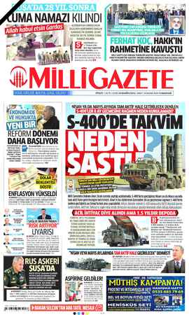 Milli Gazete sayfa 1