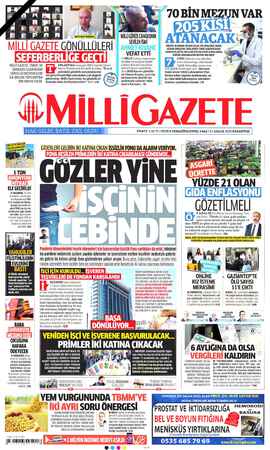 Milli Gazete Gazetesi 21 Aralık 2020 kapağı