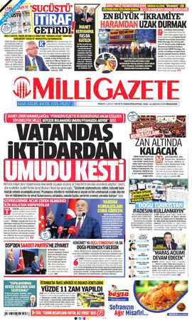 Milli Gazete Gazetesi 24 Aralık 2020 kapağı