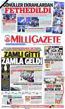 Milli Gazete Gazetesi 2 Ocak 2021 kapağı