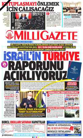 Milli Gazete Gazetesi 11 Ocak 2021 kapağı