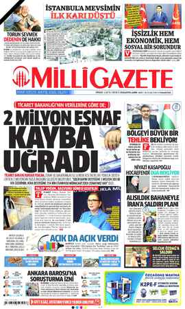 Milli Gazete Gazetesi 16 Ocak 2021 kapağı