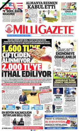 Milli Gazete Gazetesi 18 Ocak 2021 kapağı