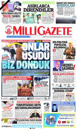 Milli Gazete sayfa 1