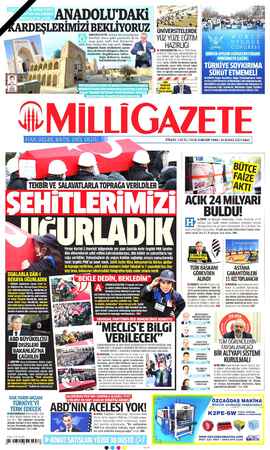 Milli Gazete Gazetesi 16 Şubat 2021 kapağı