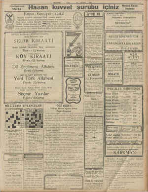   Alemşümül Marka (Haliç) telefon İstanbul 3254. SALI UBAT, 1929 Hasan kuvvet şurubu içiniz Ermis - Emniyet- kartal Müttehit