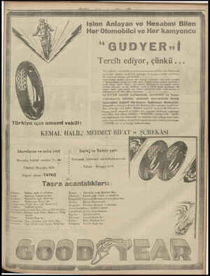  MİLLİYET — CUMA 'işten Anlayan ve Hesabını Bilen -Her Otomobilci ve Her kamyoncu “GUDYER:İ Tercih ediyor, çünkü... Yaz...