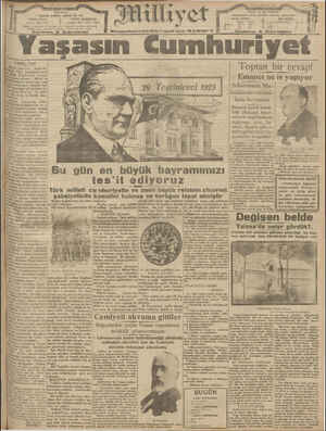 Milliyet Gazetesi 29 Ekim 1929 kapağı