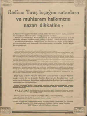  Radium Tıraş bıçağını satanlara ve muhterem halkımızın nazarı dikkatine : 21 Kânunevel 1929 tarihinde Istanbul Asliye Birinci