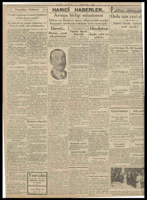  PAZARTESİ KANUNUSANI 1931 İ HARICİ HABERLER. | | Taşnaklar - Hobyon ! | | Avrupa birliği müzakeresi Pariste toplanan Ermeni