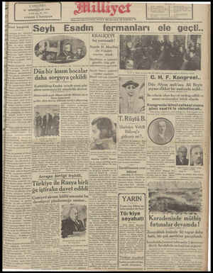  21 KÂNUNUSANİ 1931 5 m KUSFHA Seyh Esadın fermanları ii haftadan beri Ankarada İÜİyctte bulunan Ziraat kon-| |, evvelki gün